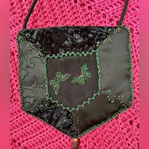 Victorian crazy patch Handbeaded new with tags. Small pouch, black velvet.